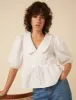 White Puff Sleeve Tie Front Blouse sold by Nobody's Child
