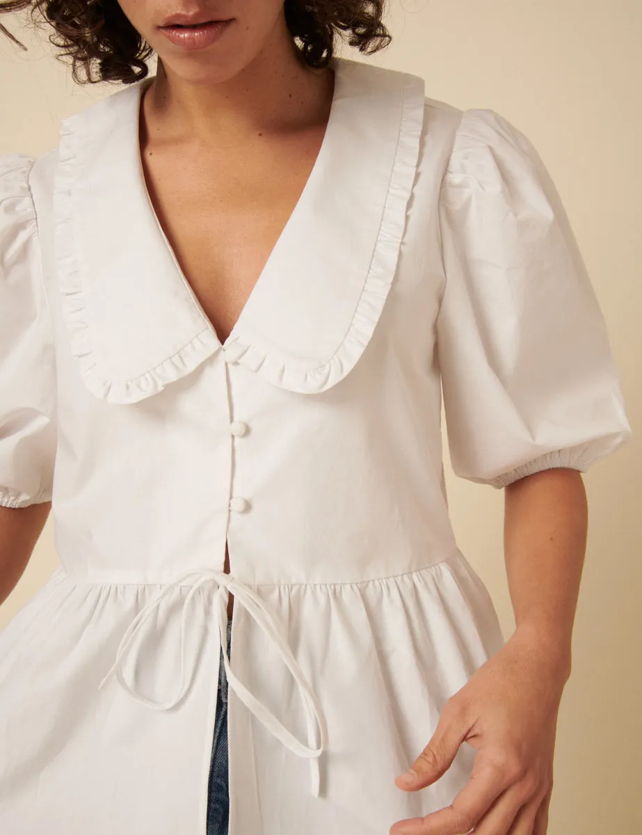 White Puff Sleeve Tie Front Blouse sold by Nobody's Child product image thumbnail 2