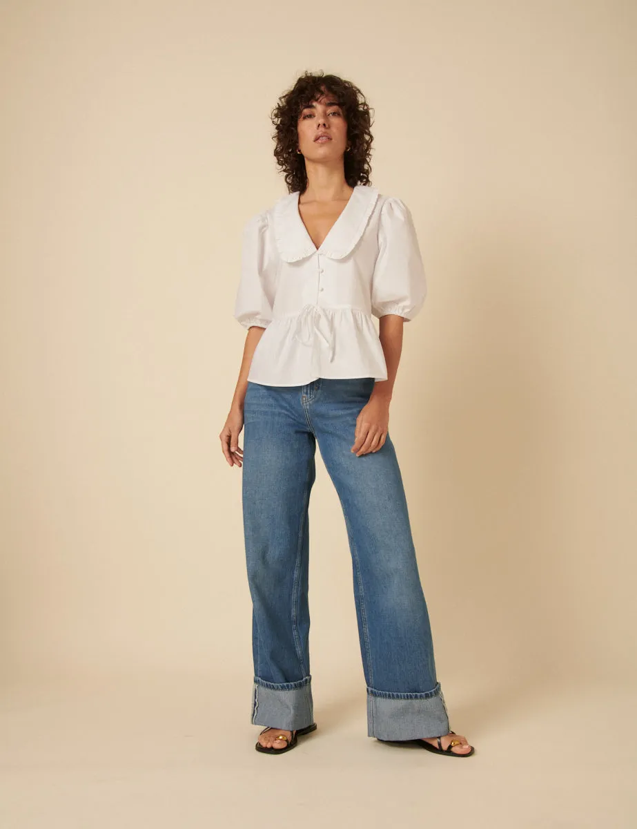 White Puff Sleeve Tie Front Blouse sold by Nobody's Child product image thumbnail 3