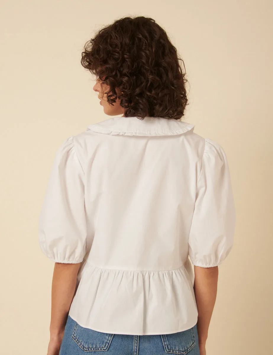White Puff Sleeve Tie Front Blouse sold by Nobody's Child product image thumbnail 4
