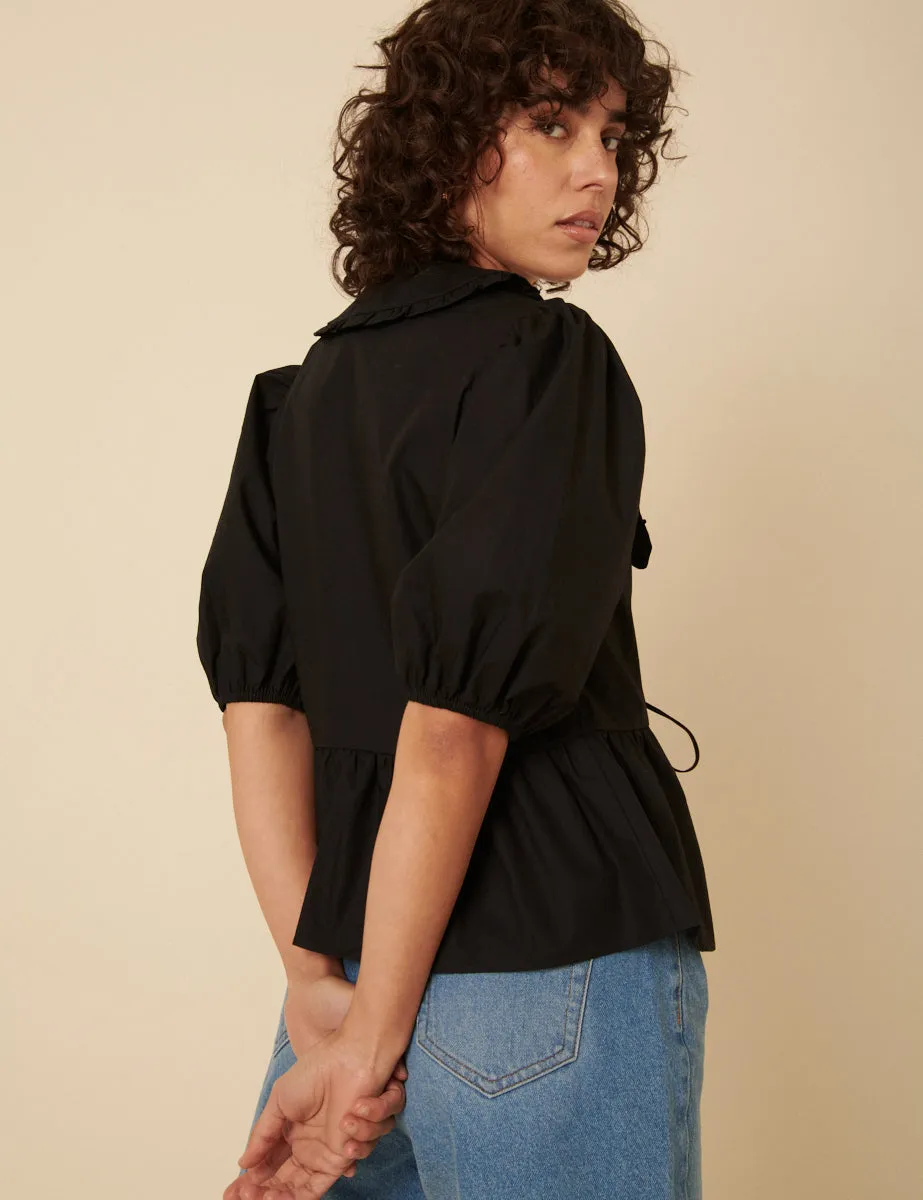 Black Puff Sleeve Tie Front Blouse sold by Nobody's Child product image thumbnail 4