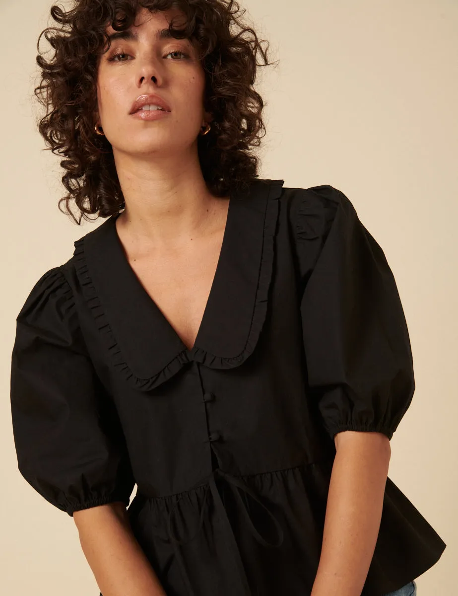 Black Puff Sleeve Tie Front Blouse sold by Nobody's Child product image thumbnail 3