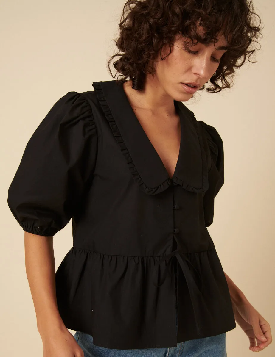 Black Puff Sleeve Tie Front Blouse sold by Nobody's Child product image thumbnail 2