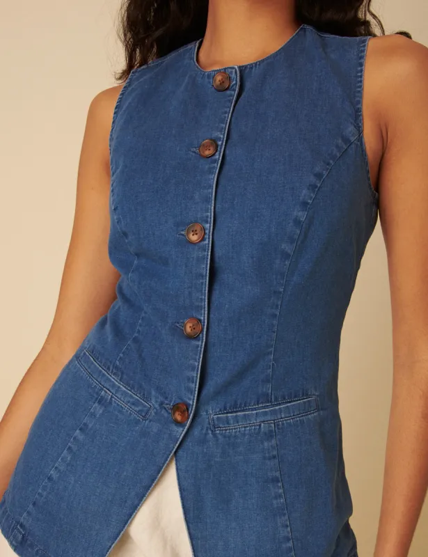 Mid Wash Denim Waist Coat sold by Nobody's Child