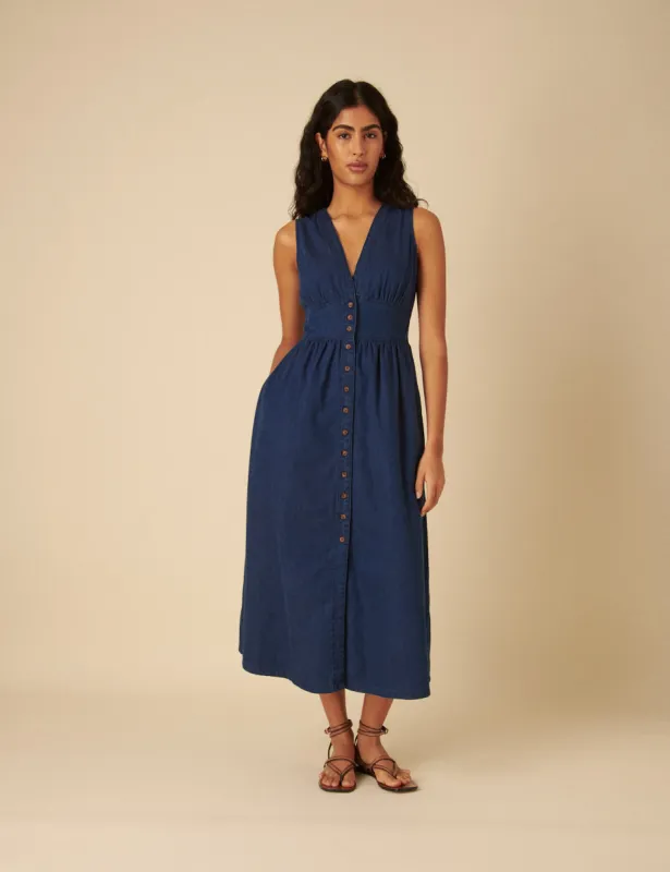 Dark Wash Denim Button Down Sleeveless Starlight Dress sold by Nobody's Child