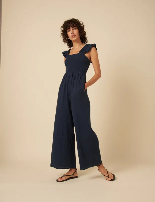 Navy Cropped Length Maya Jumpsuit sold by Nobody's Child