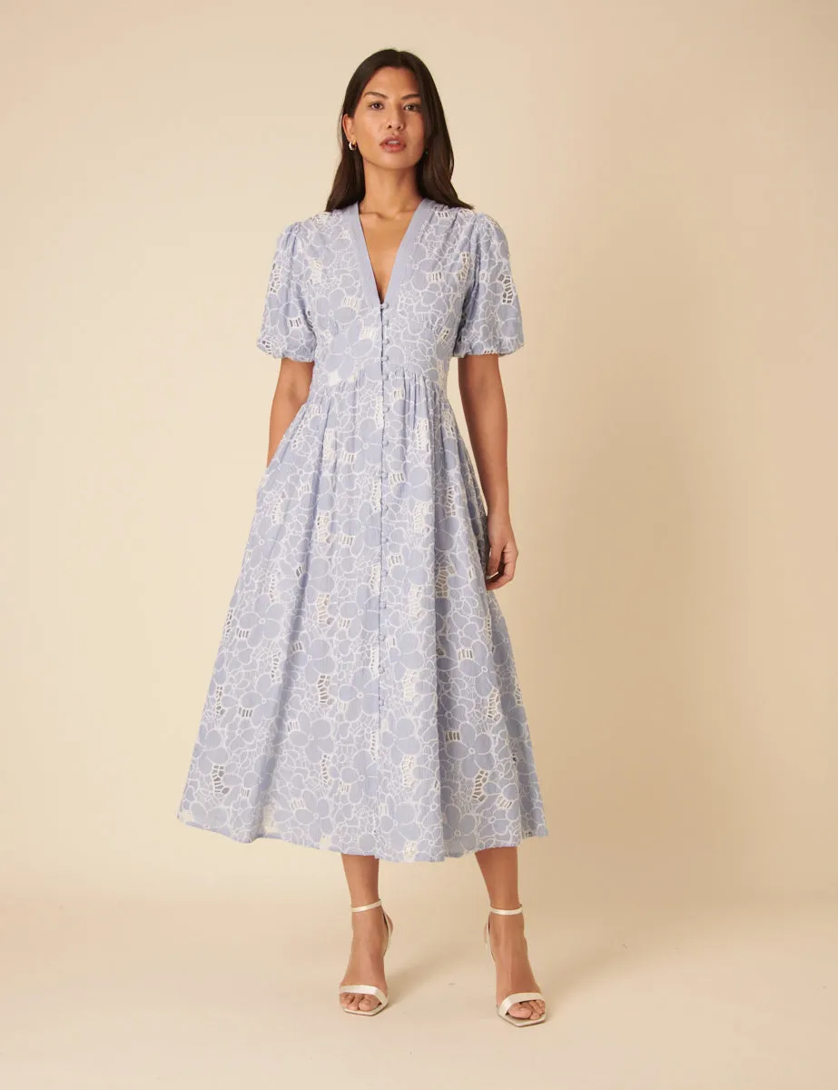 Blue Stripe Floral Embroidered Starlight Midi Dress sold by Nobody's Child product image thumbnail 3