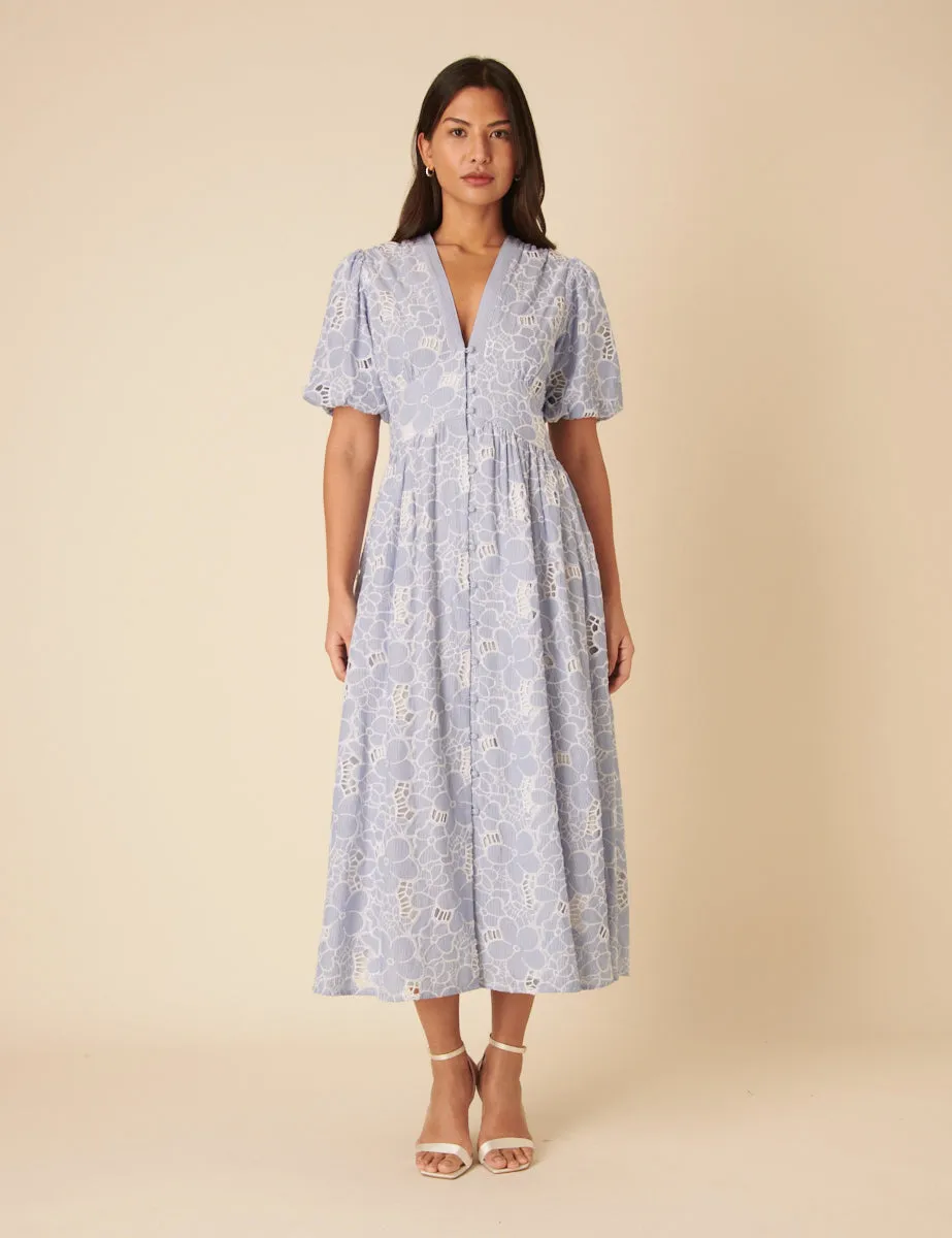 Blue Stripe Floral Embroidered Starlight Midi Dress sold by Nobody's Child product image thumbnail 4