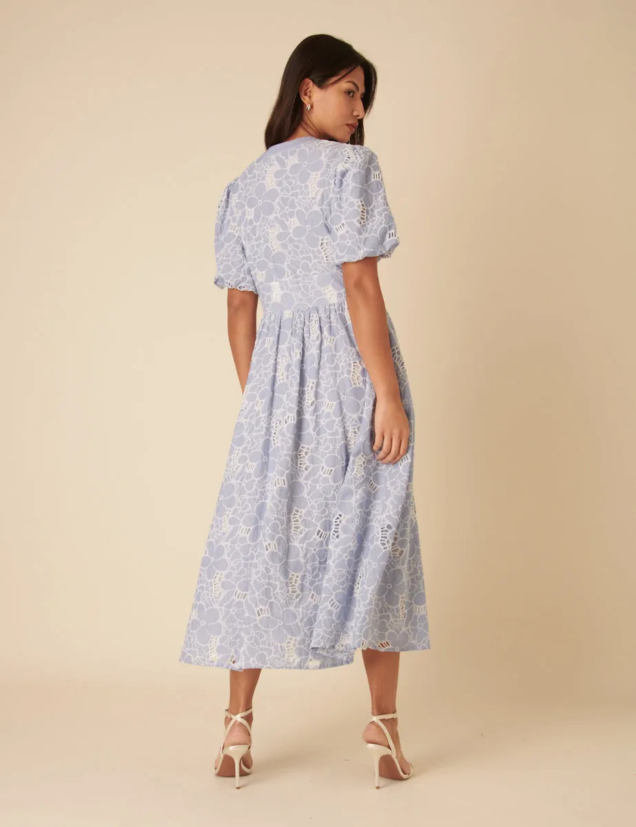 Blue Stripe Floral Embroidered Starlight Midi Dress sold by Nobody's Child product image thumbnail 5