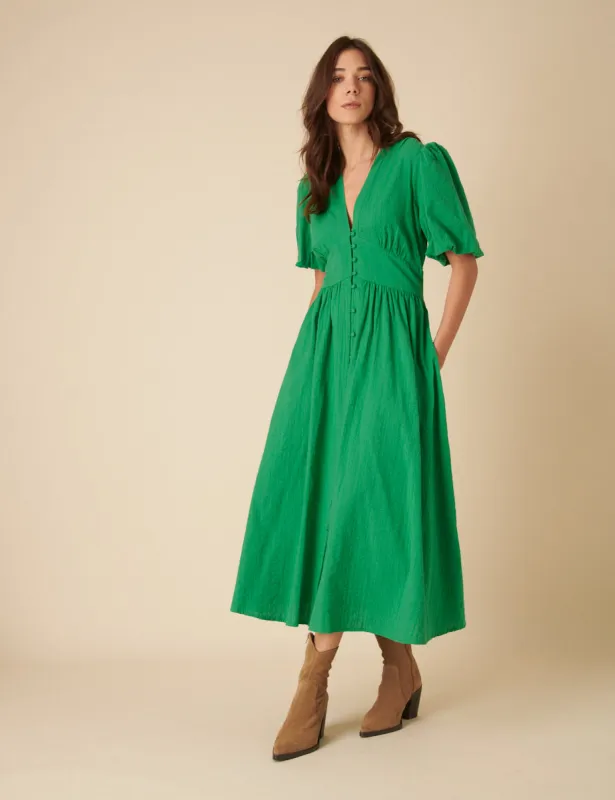 Green Short Sleeve Starlight Midi Dress sold by Nobody's Child