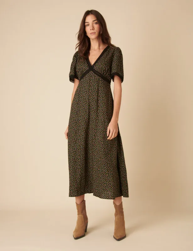 Black Ditsy Floral Khairan Midi Dress sold by Nobody's Child