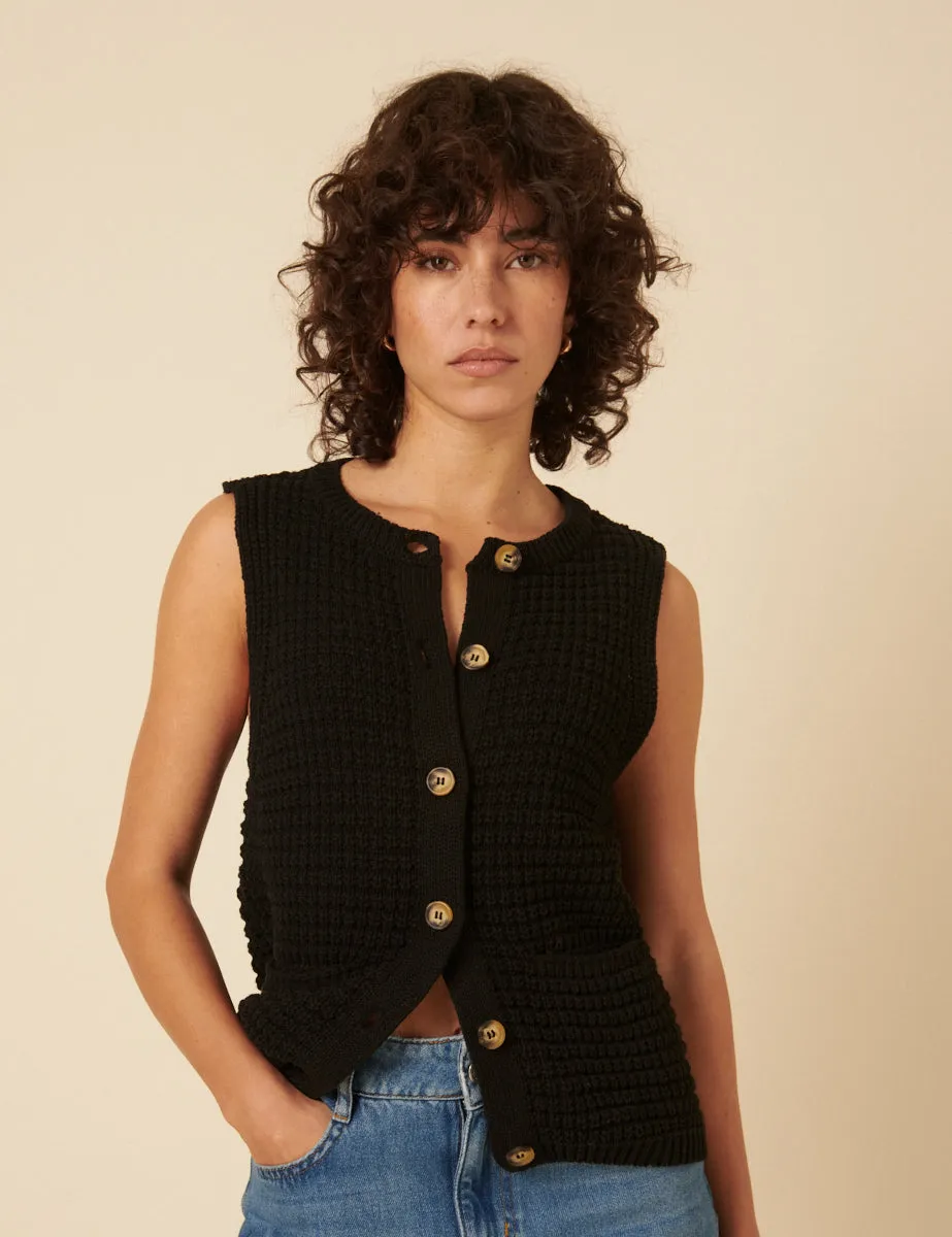 Black Textured Knitted Waistcoat sold by Nobody's Child
