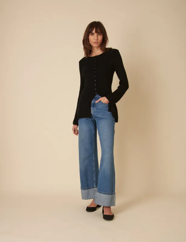 Black Ribbed Longline Cardigan sold by Nobody's Child