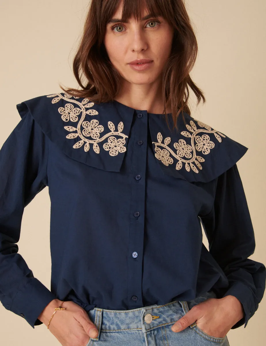Navy Floral Embroidered Collar Blouse sold by Nobody's Child product image thumbnail 3