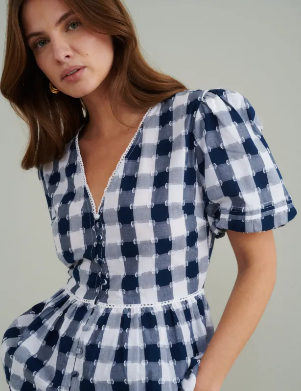 Blue Gingham Puff Sleeve Peplum Blouse sold by Nobody's Child
