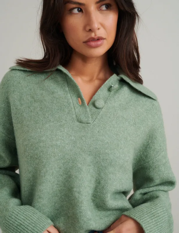 Green Chunky Knitted Polo Jumper made by Nobody's Child
