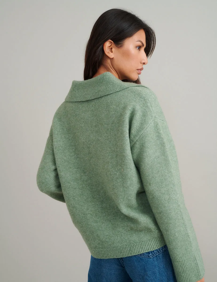 Green Chunky Knitted Polo Jumper sold by Nobody's Child product image thumbnail 4