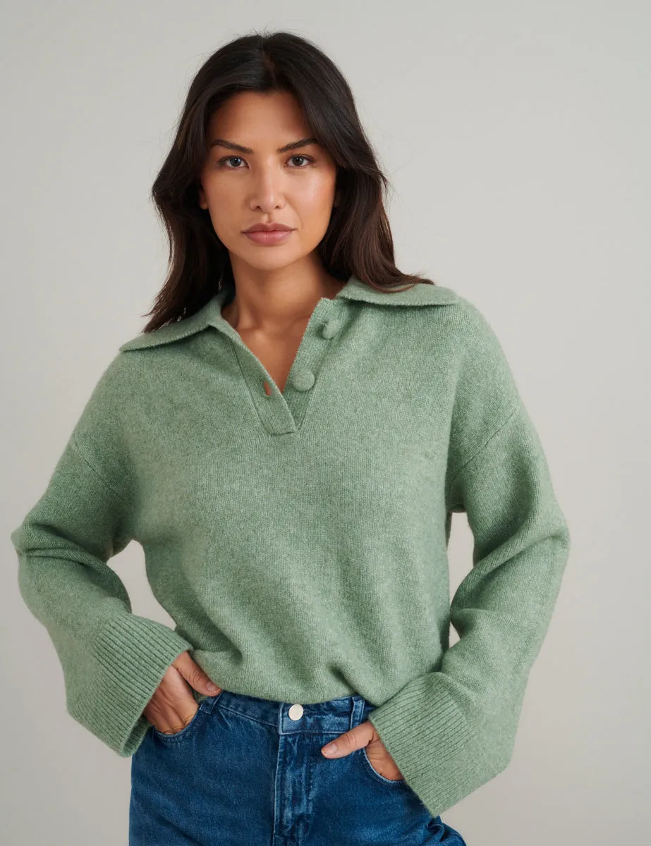 Green Chunky Knitted Polo Jumper sold by Nobody's Child product image thumbnail 3