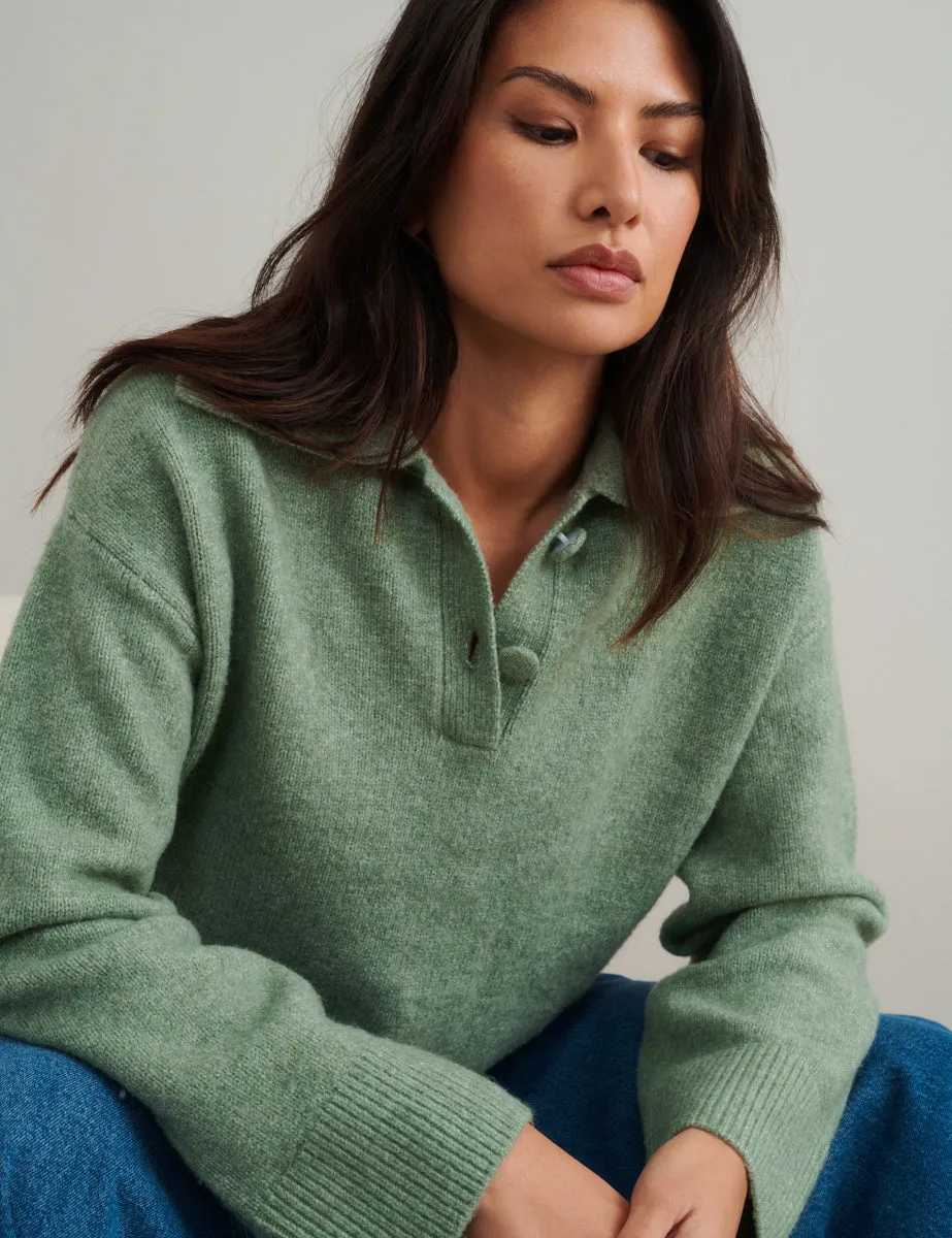 Green Chunky Knitted Polo Jumper sold by Nobody's Child product image thumbnail 2