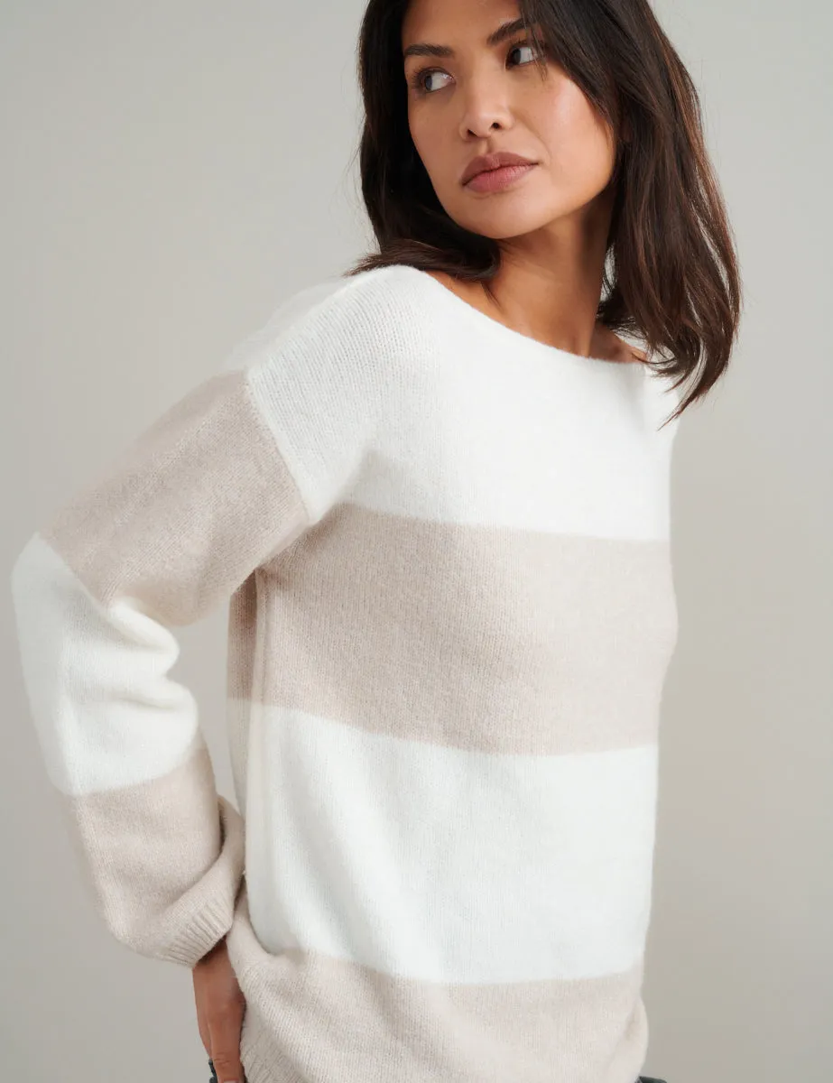 White And Beige Chunky Striped Knitted Jumper sold by Nobody's Child product image thumbnail 3