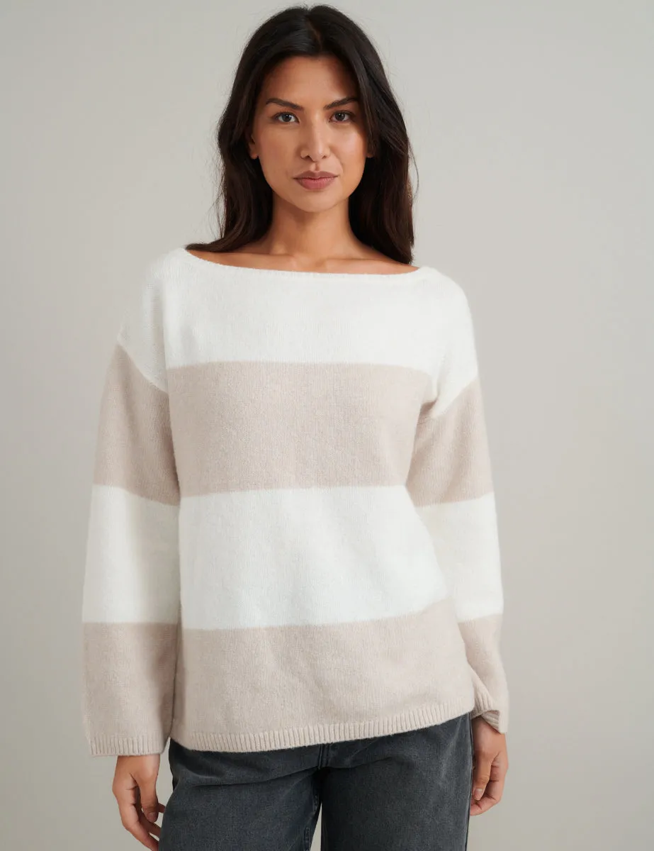 White And Beige Chunky Striped Knitted Jumper sold by Nobody's Child product image thumbnail 4