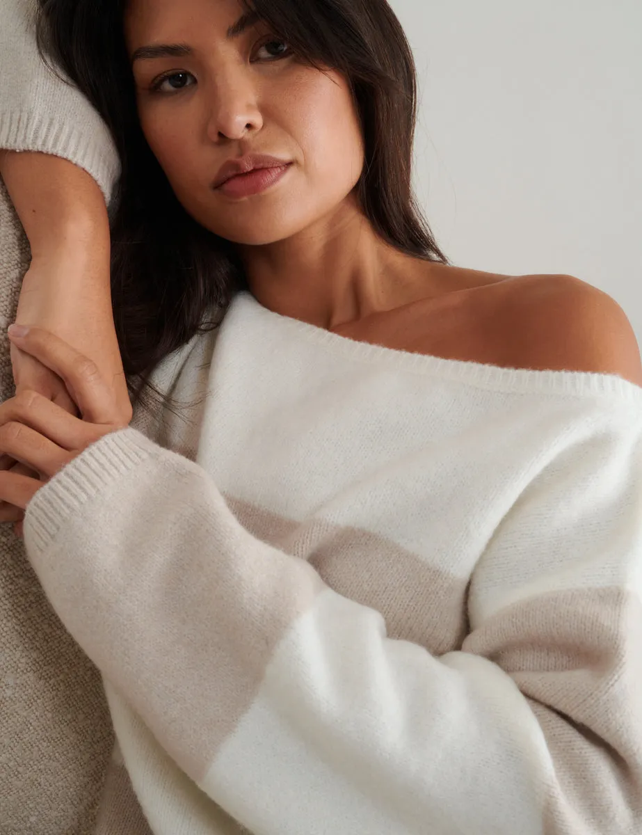 White And Beige Chunky Striped Knitted Jumper sold by Nobody's Child product image thumbnail 2
