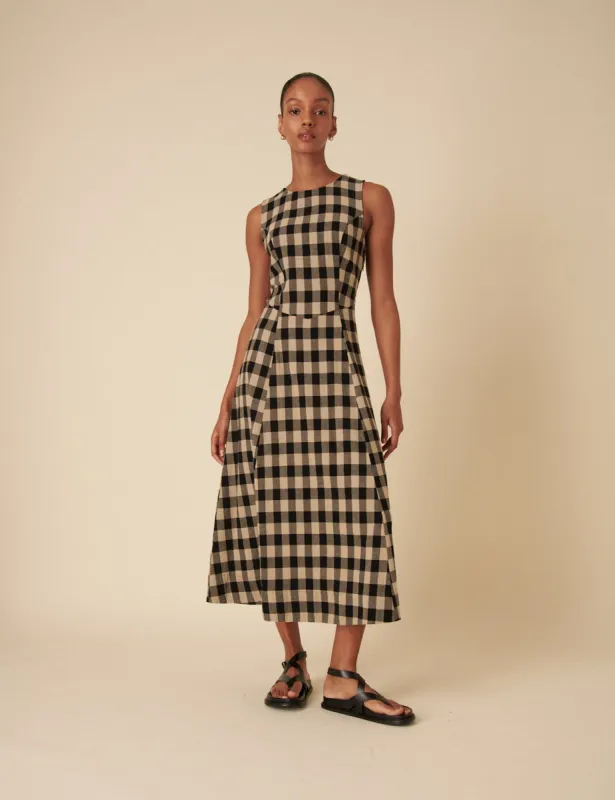 Black And Beige Check Cedar Midi Dress sold by Nobody's Child