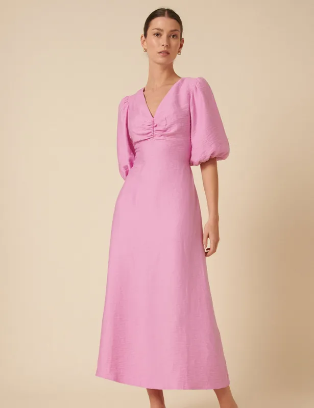 Pink Bow Back Zita Midi Dress sold by Nobody's Child