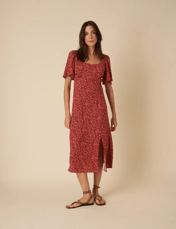 Red Ditsy Floral Dee Dee Midi Dress sold by Nobody's Child