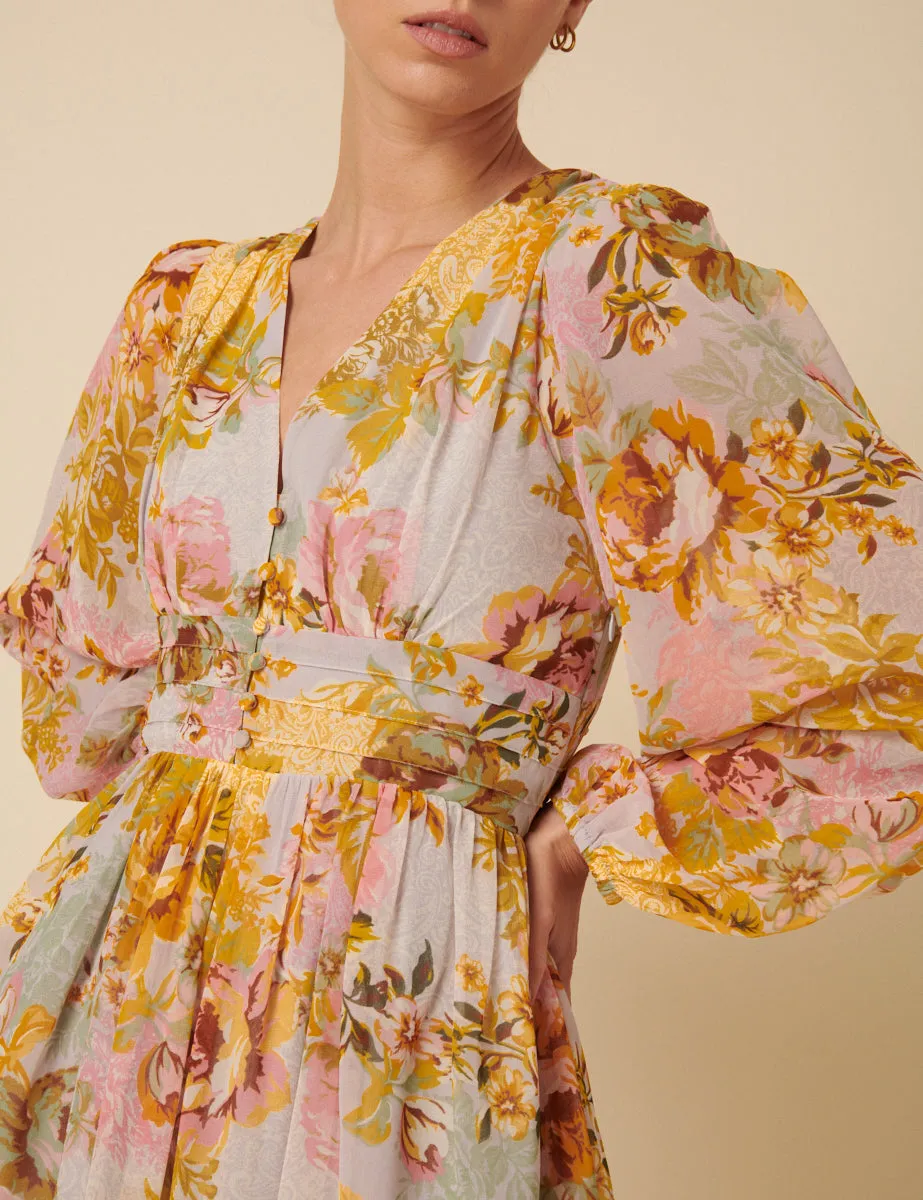 Yellow And Blue Floral Aine Midi Dress sold by Nobody's Child product image thumbnail 2