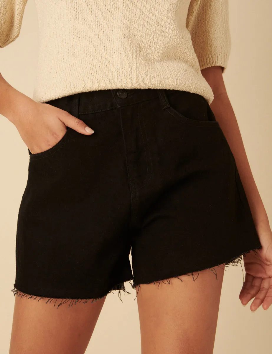 Black Denim A-line Shorts sold by Nobody's Child