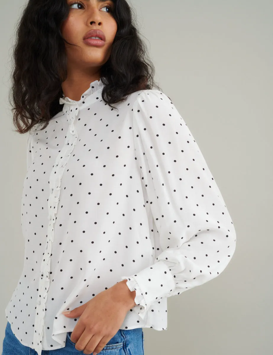 White Polka Dot Frill Blouse sold by Nobody's Child product image thumbnail 3