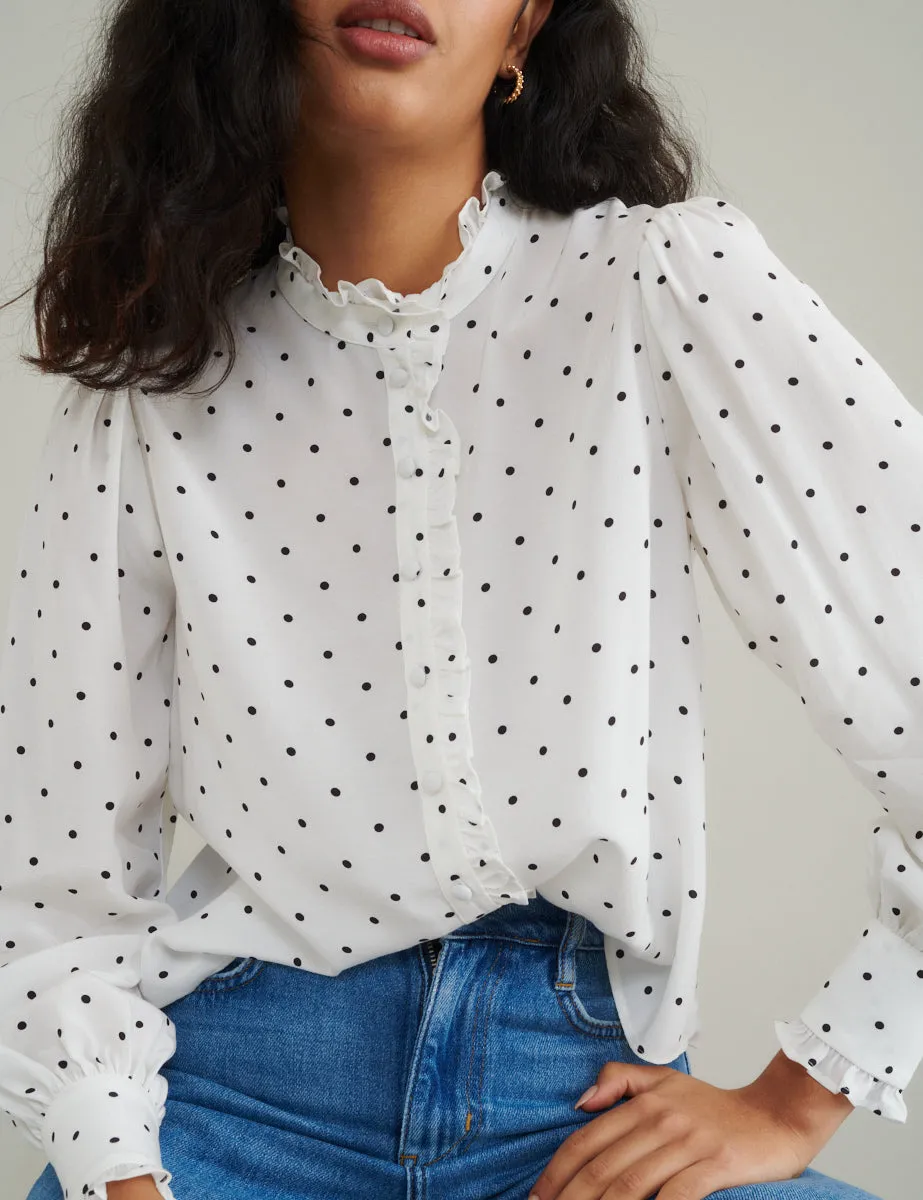 White Polka Dot Frill Blouse sold by Nobody's Child product image thumbnail 2