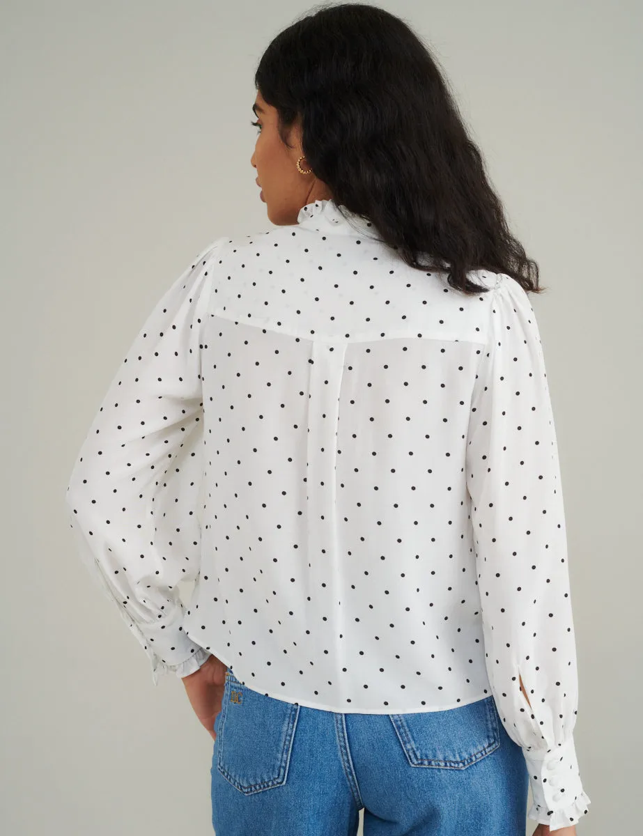 White Polka Dot Frill Blouse sold by Nobody's Child product image thumbnail 5