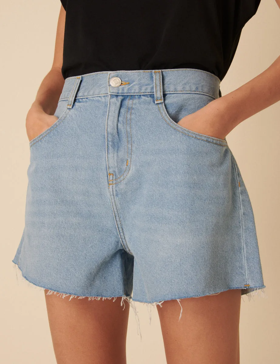 Light Blue Denim A-line Shorts sold by Nobody's Child
