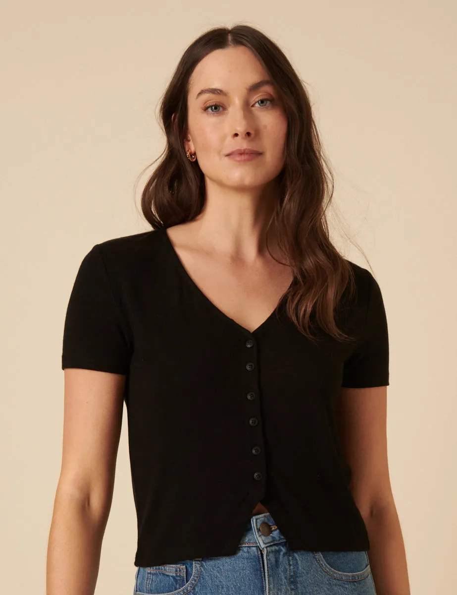 Black Short Sleeve Jersey Top sold by Nobody's Child