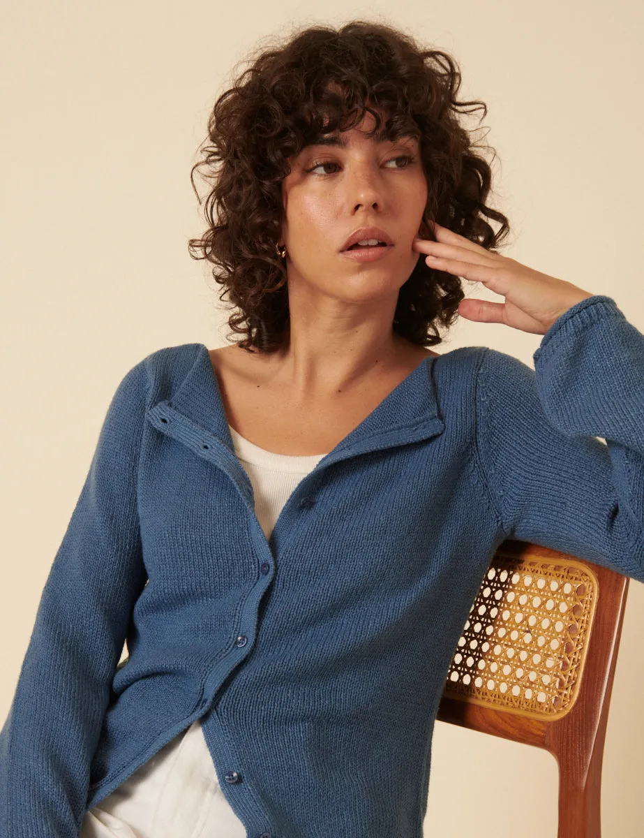 Blue Slash Neck Knitted Cardigan sold by Nobody's Child