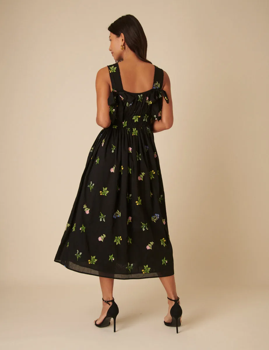Black Floral Embroidered Dallas Midi Dress sold by Nobody's Child product image thumbnail 4