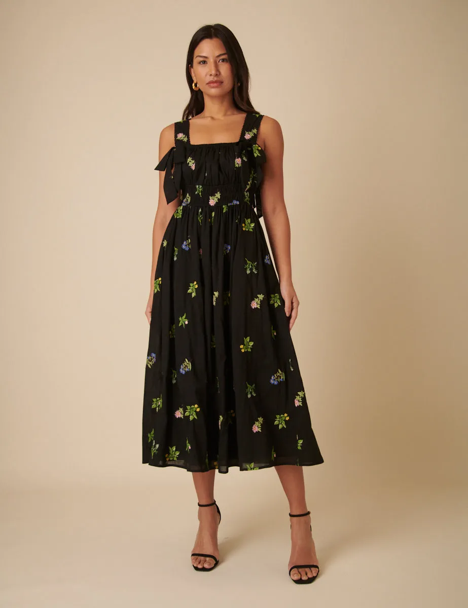 Black Floral Embroidered Dallas Midi Dress sold by Nobody's Child