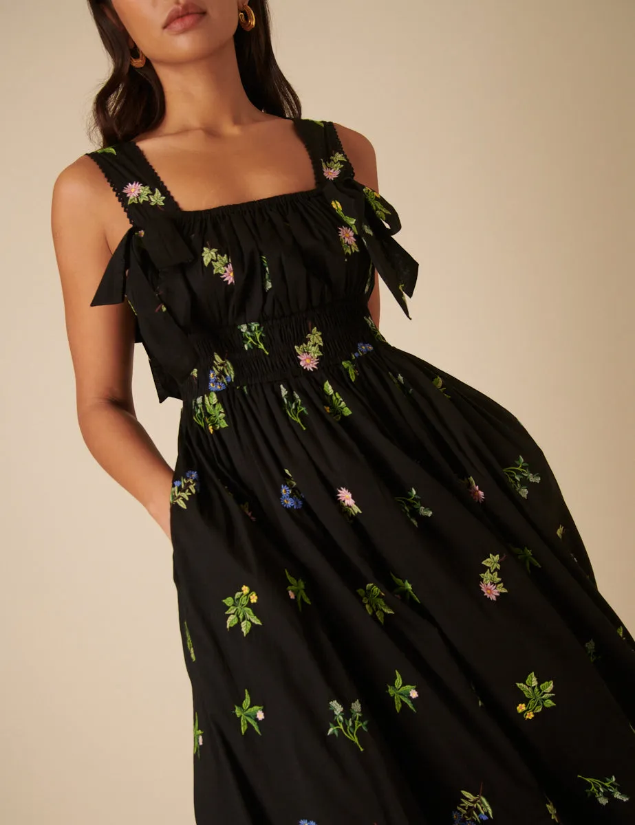 Black Floral Embroidered Dallas Midi Dress sold by Nobody's Child product image thumbnail 3