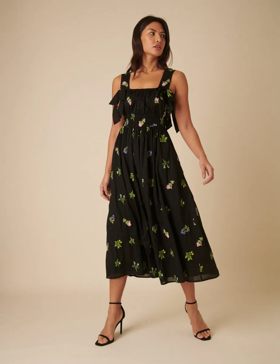 Black Floral Embroidered Dallas Midi Dress sold by Nobody's Child product image thumbnail 2
