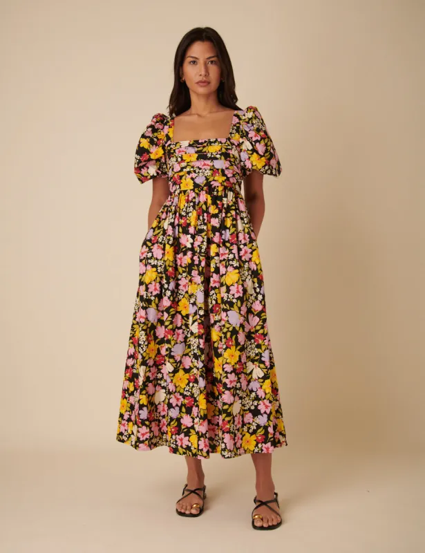 Black Floral Nova Midi Dress sold by Nobody's Child