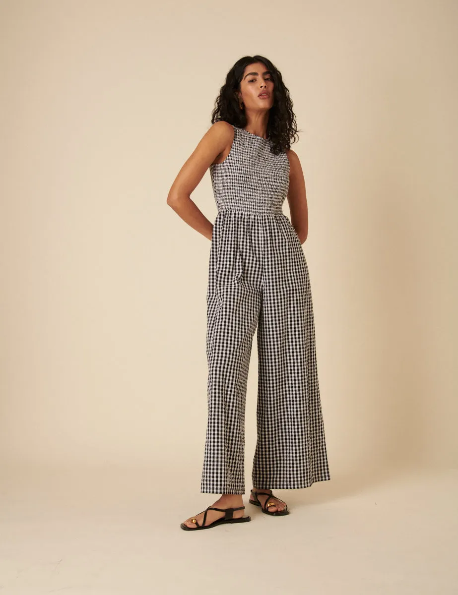 Black Gingham Shirred Jumpsuit sold by Nobody's Child
