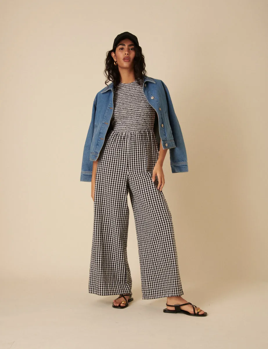 Black Gingham Shirred Jumpsuit sold by Nobody's Child product image thumbnail 4