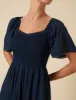 Navy Ruched Puff Sleeve Mia Midi Dress sold by Nobody's Child