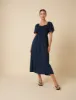 Navy Ruched Puff Sleeve Mia Midi Dress sold by Nobody's Child