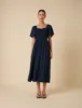 Navy Ruched Puff Sleeve Mia Midi Dress sold by Nobody's Child