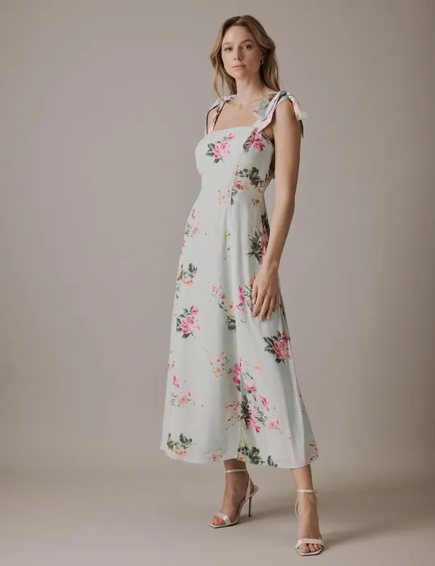 Floral Green Square Neckline Midi Tamar Dress sold by Nobody's Child