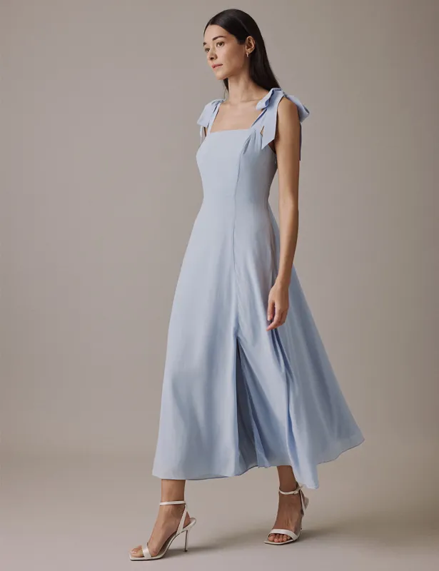 Soft Blue Square Neckline Midi Tamar Dress sold by Nobody's Child
