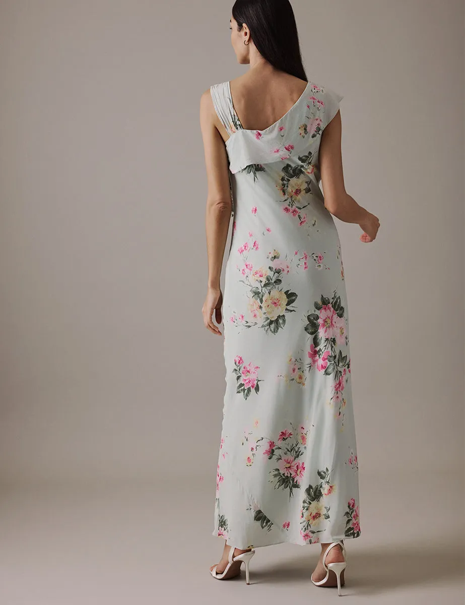Floral Green Asymmetric Neckline Midi Gardenia Dress sold by Nobody's Child product image thumbnail 4